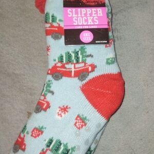 Warm & Snuggly Slipper Socks Faux Fur Lined Christmas Women One Size
